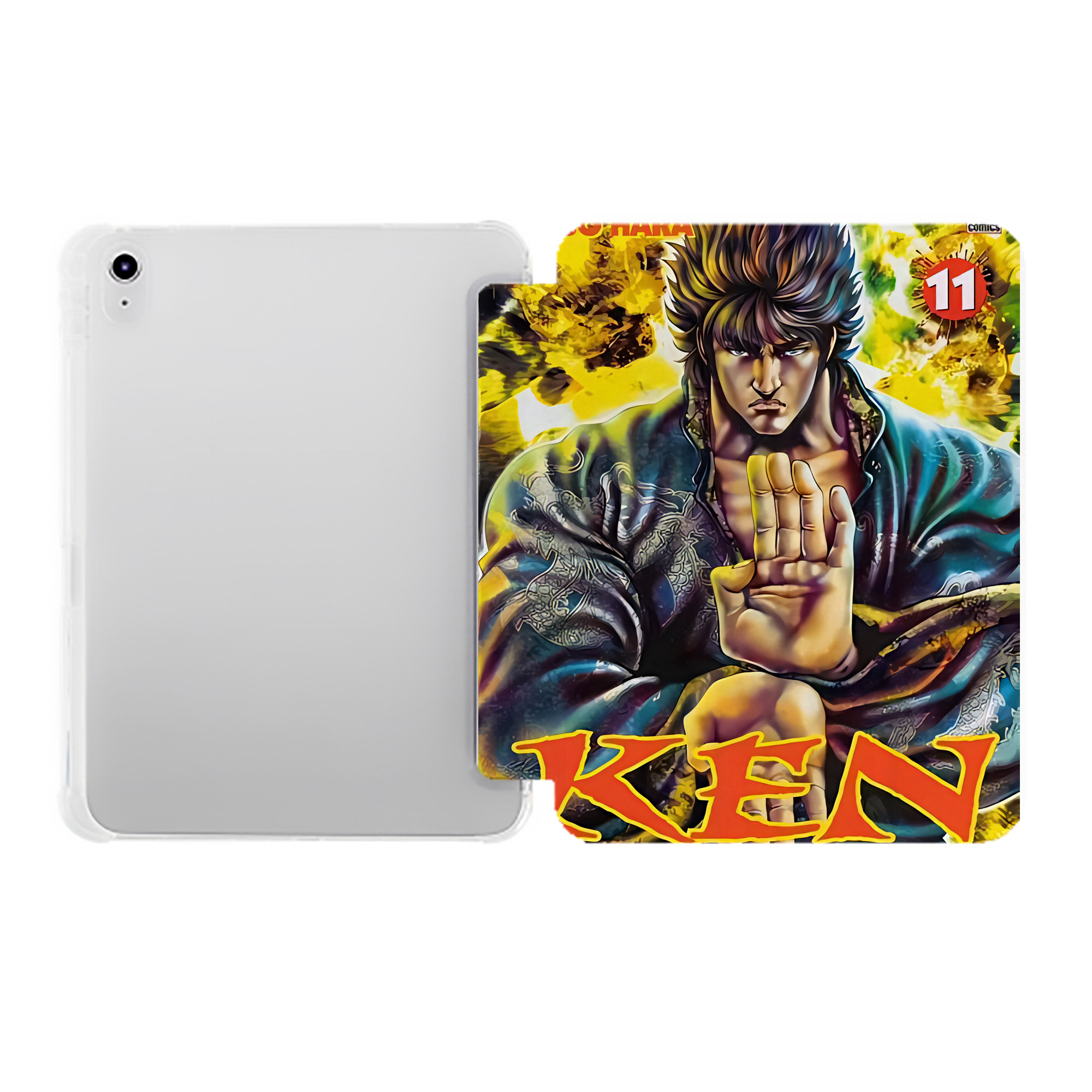 （画像用） 北斗の拳 Fist of the North Star IPad ケース ペン収納付き 三つ折りスタンド PUレザー×シリコン 対応機種9.5/10.5/10.9インチ